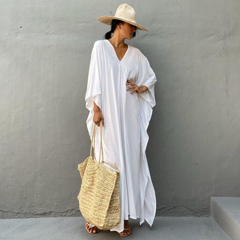 Casual Summer Holiday Long Romper Cover Up Dresses-White-One Size-Free Shipping Leatheretro
