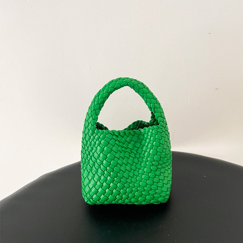 Handwoven Mini Faux Leather Handbag-黑色+编织零钱包+长链条-17cm *13cm-Free Shipping Leatheretro