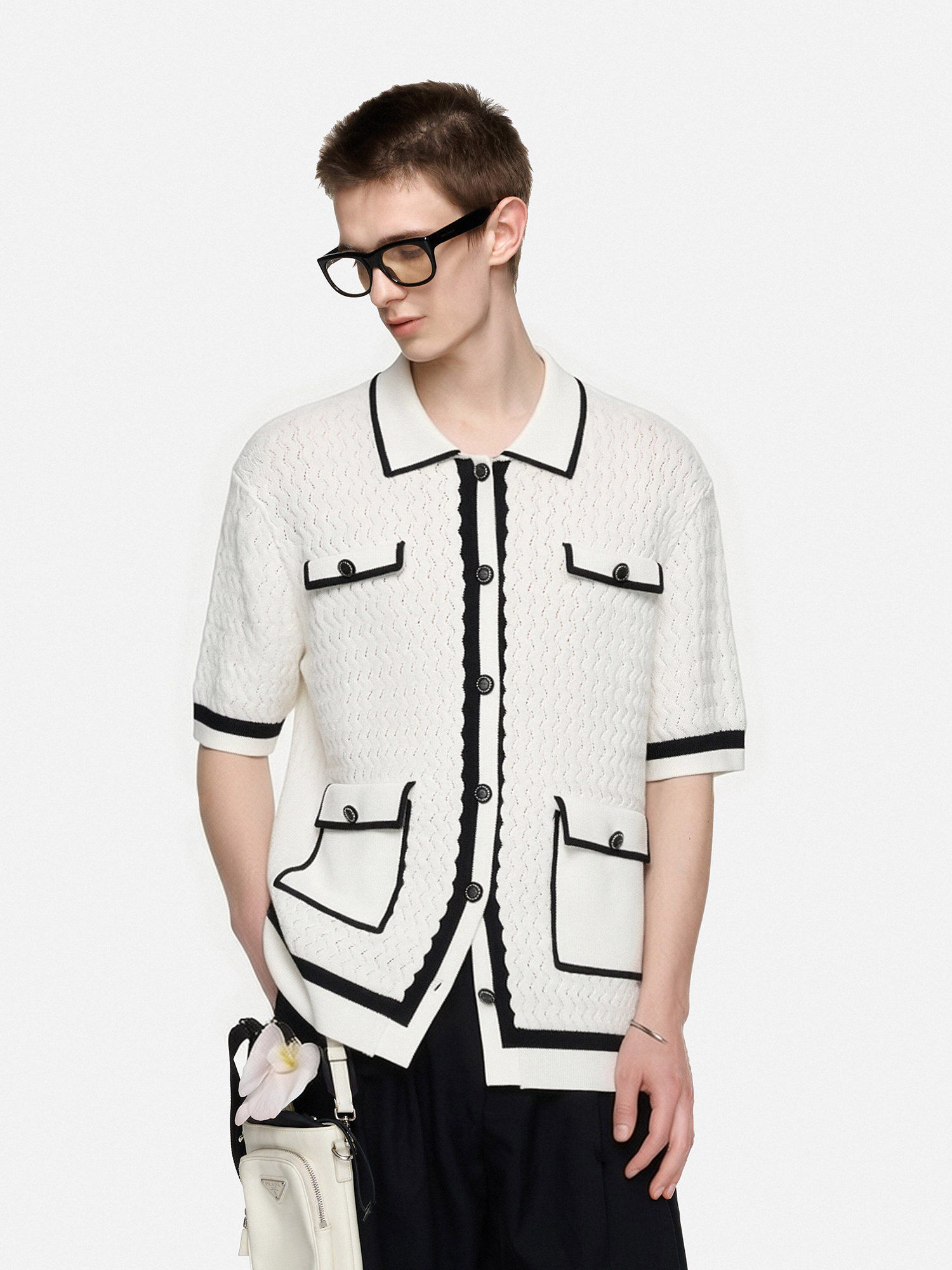 TIWILLTANG Contrast Trim Knitted Half Shirt-Half shirt-S-Black-Free Shipping Leatheretro