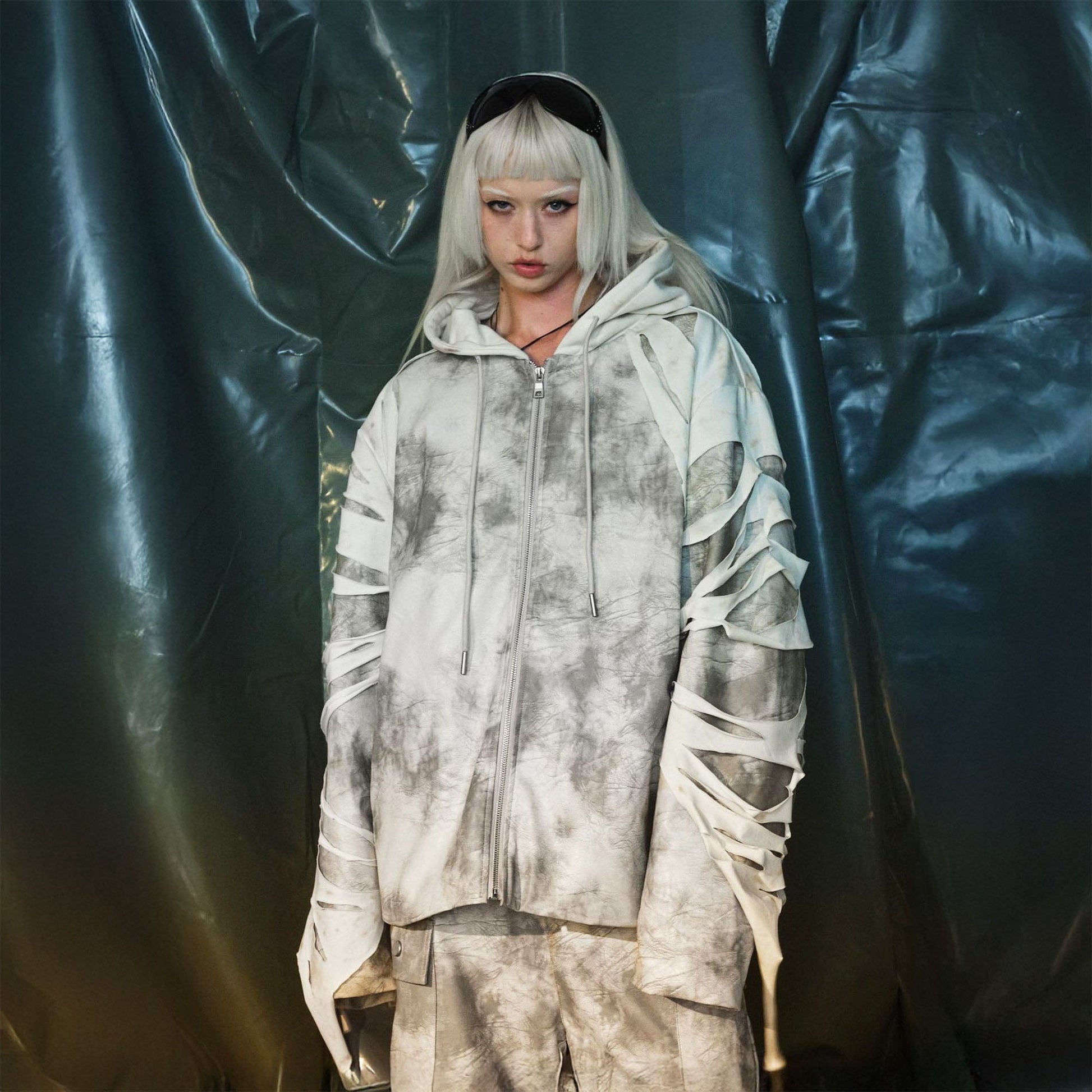RECOVER ZONE Distressed Slashed PU Layered Hooded Jacket-Jacket-S-Free Shipping Leatheretro