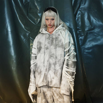 RECOVER ZONE Distressed Slashed PU Layered Hooded Jacket-Jacket-S-Free Shipping Leatheretro
