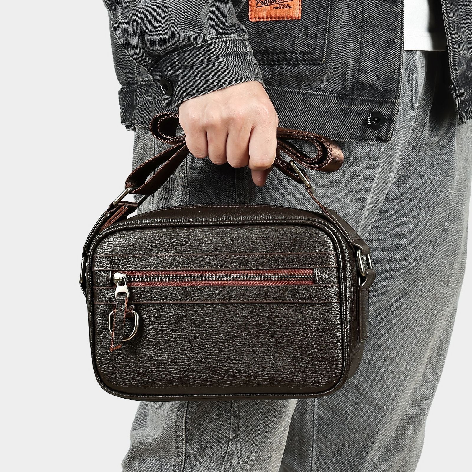 Genuine Leather Men's Crossbody Bag Luxury Cowhide Fashion Bag-Messenger Bag-Black-Free Shipping Leatheretro