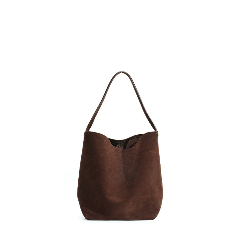 Women's Designer Leather Tote Bag-Handbags-Coffee Small (Frosted Suede)-Free Shipping Leatheretro