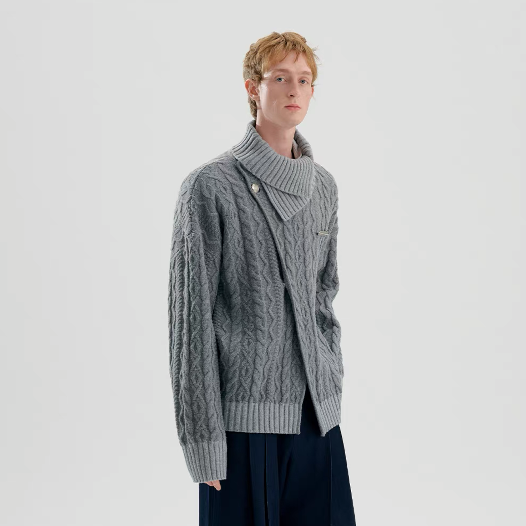 TIWILLTANG Crossed Cable-Knit Shawl-Collar Cardigan