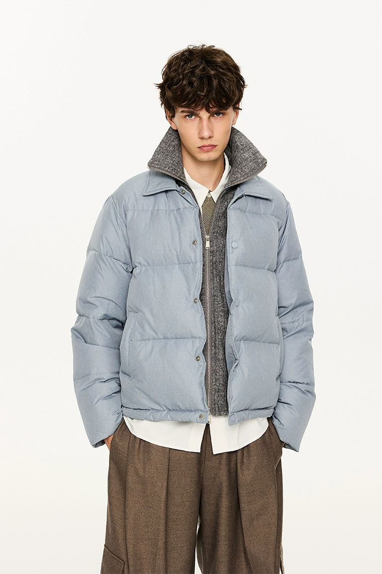 KREATE Men's Two-Tone Knit Collar Down Jacket with 90% Down-Light Blue-S-Free Shipping Leatheretro