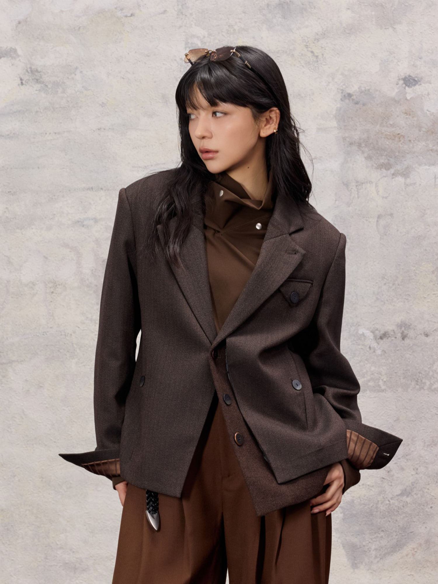 ALVNG AR ANTS Asym Herringbone Wool-Blend Blazer-Jacket-S-Free Shipping Leatheretro