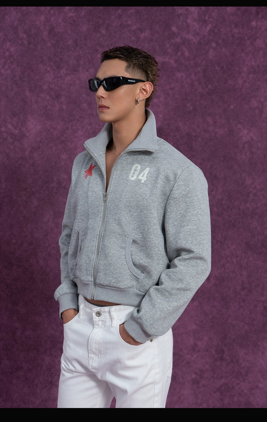 CLP Unisex Cropped Zip-Up Jacket with Print-Black-S-Free Shipping Leatheretro