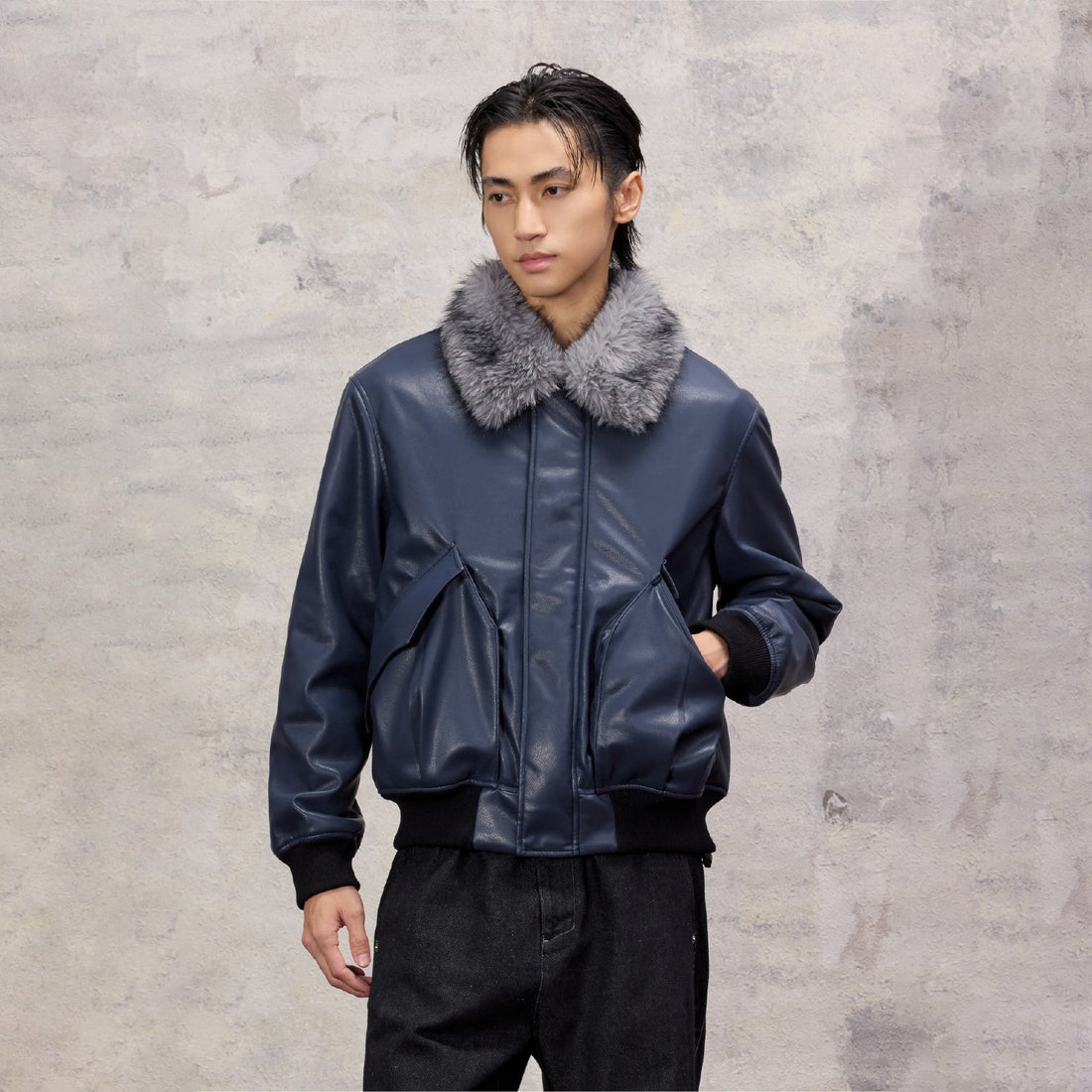 ALVNG AR ANTS Faux Fur Collar PU Jacket-Jacket-S-Free Shipping Leatheretro