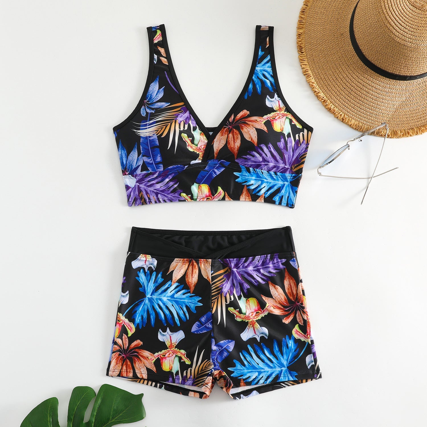 Sexy Floral Print Summer Boxer Swimsuits-Swimwear-Purple-S-Free Shipping Leatheretro