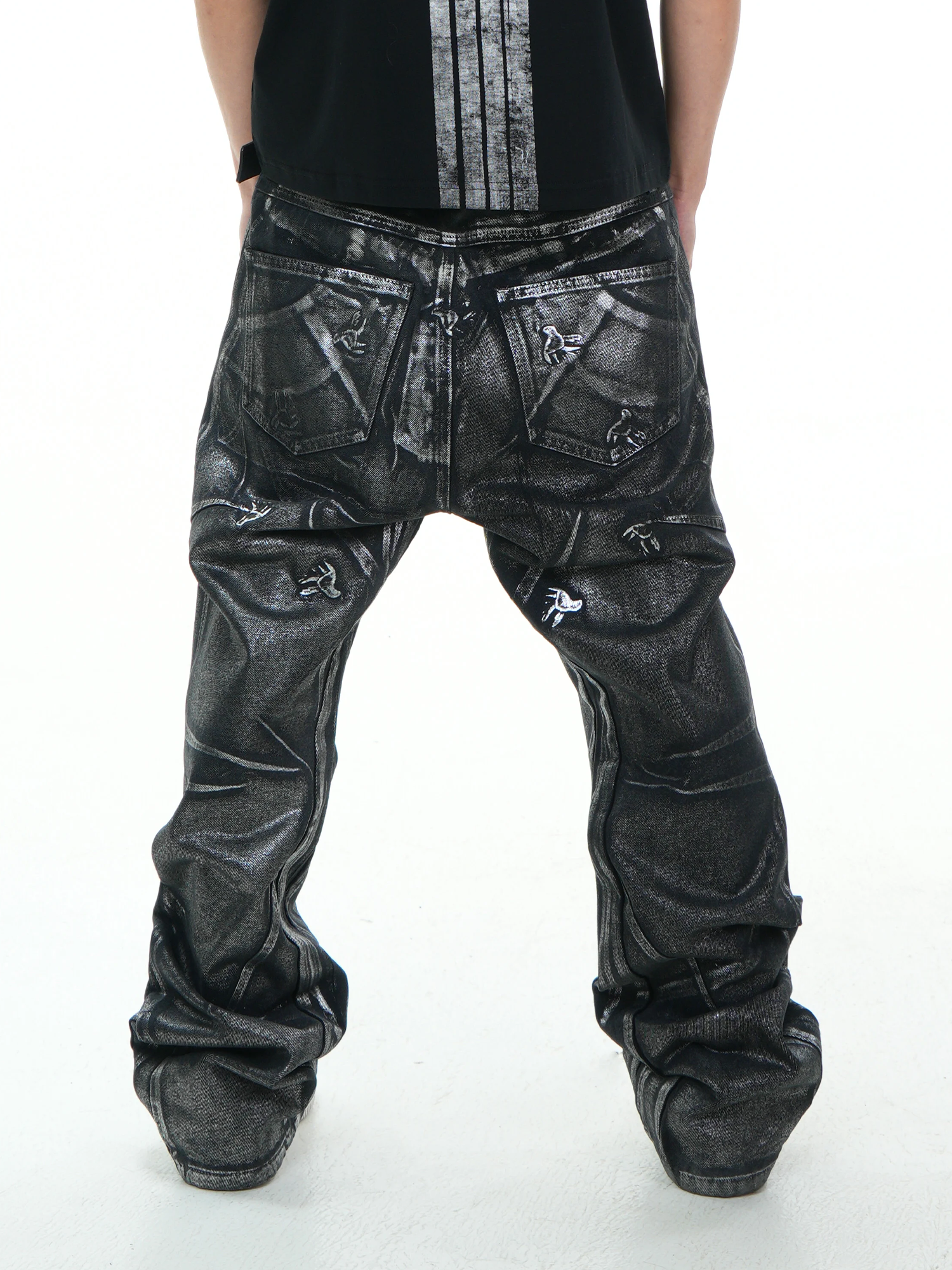 VINKID Coated Pigeon Graphic Jeans-Jeans-S / 31"-Free Shipping Leatheretro
