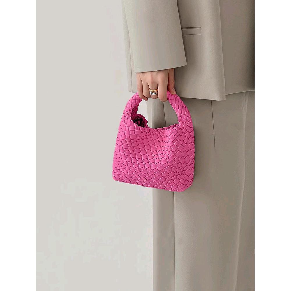 Handwoven Mini Faux Leather Handbag-黑色+编织零钱包+长链条-17cm *13cm-Free Shipping Leatheretro