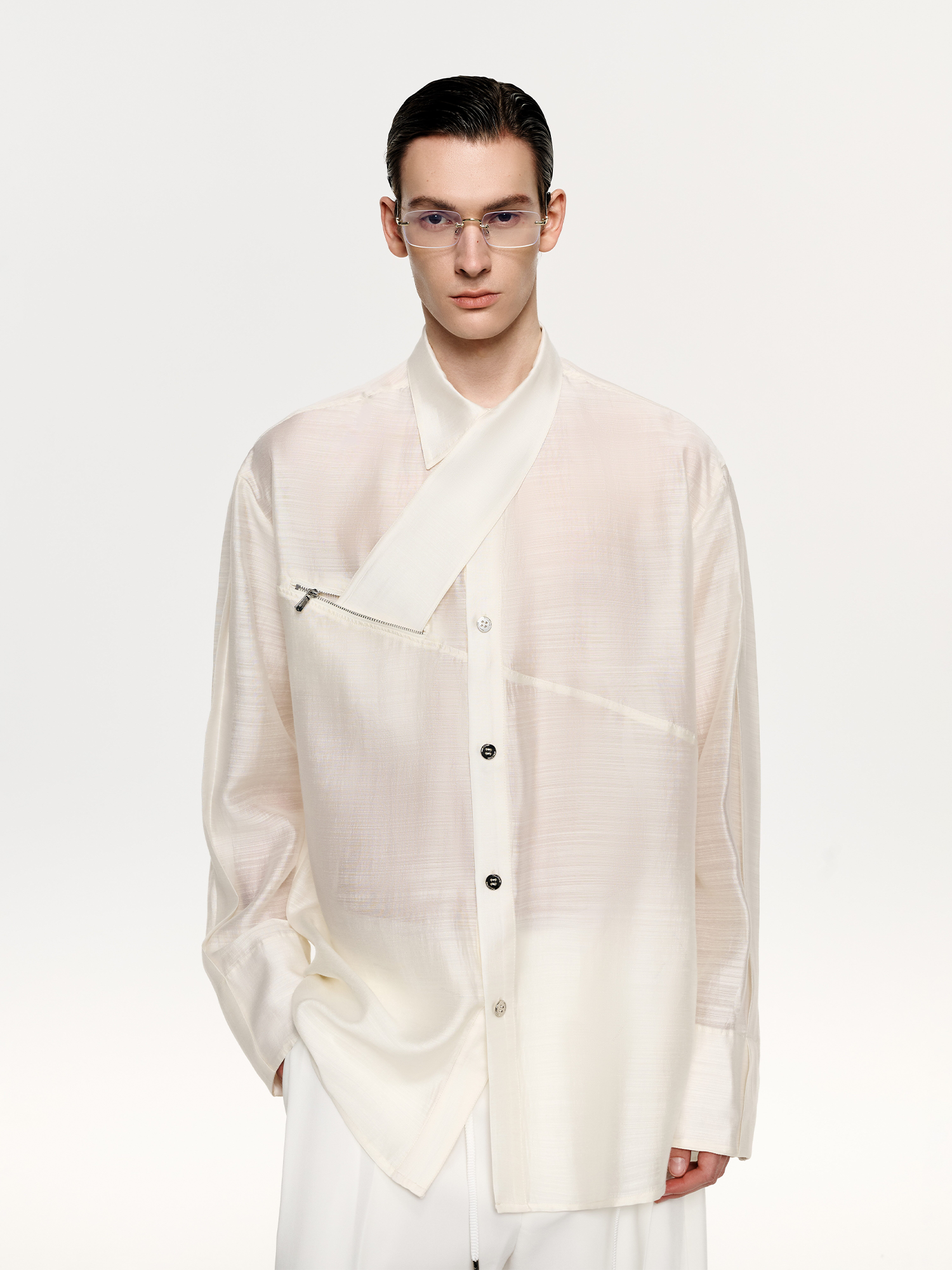 TIWILLTANG Structured Zip-Tie Tencel Shirt-Shirt-S-White-Free Shipping Leatheretro