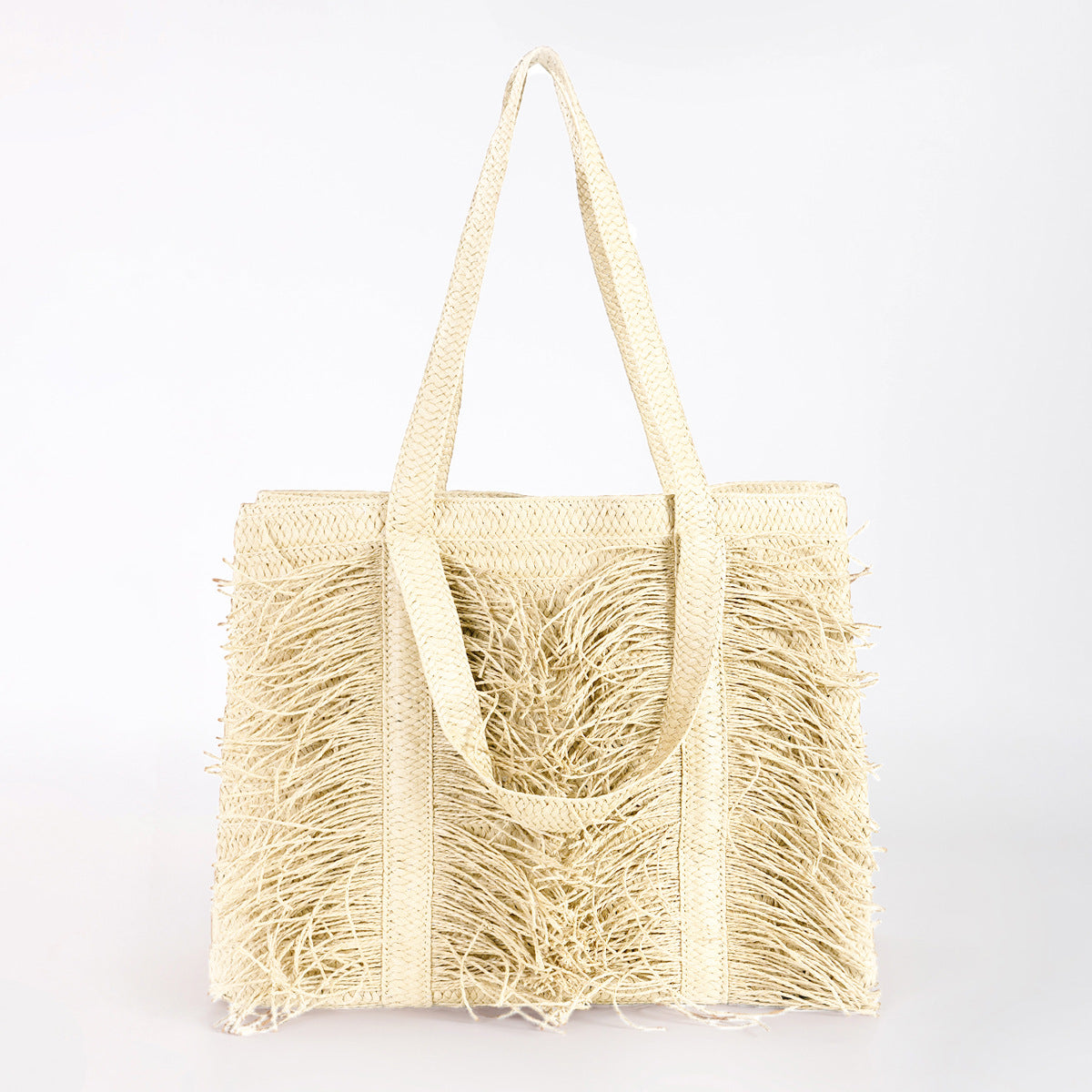 Handwoven Straw Women's Tote Bag Boho Beach Bag-apricot-Free Shipping Leatheretro