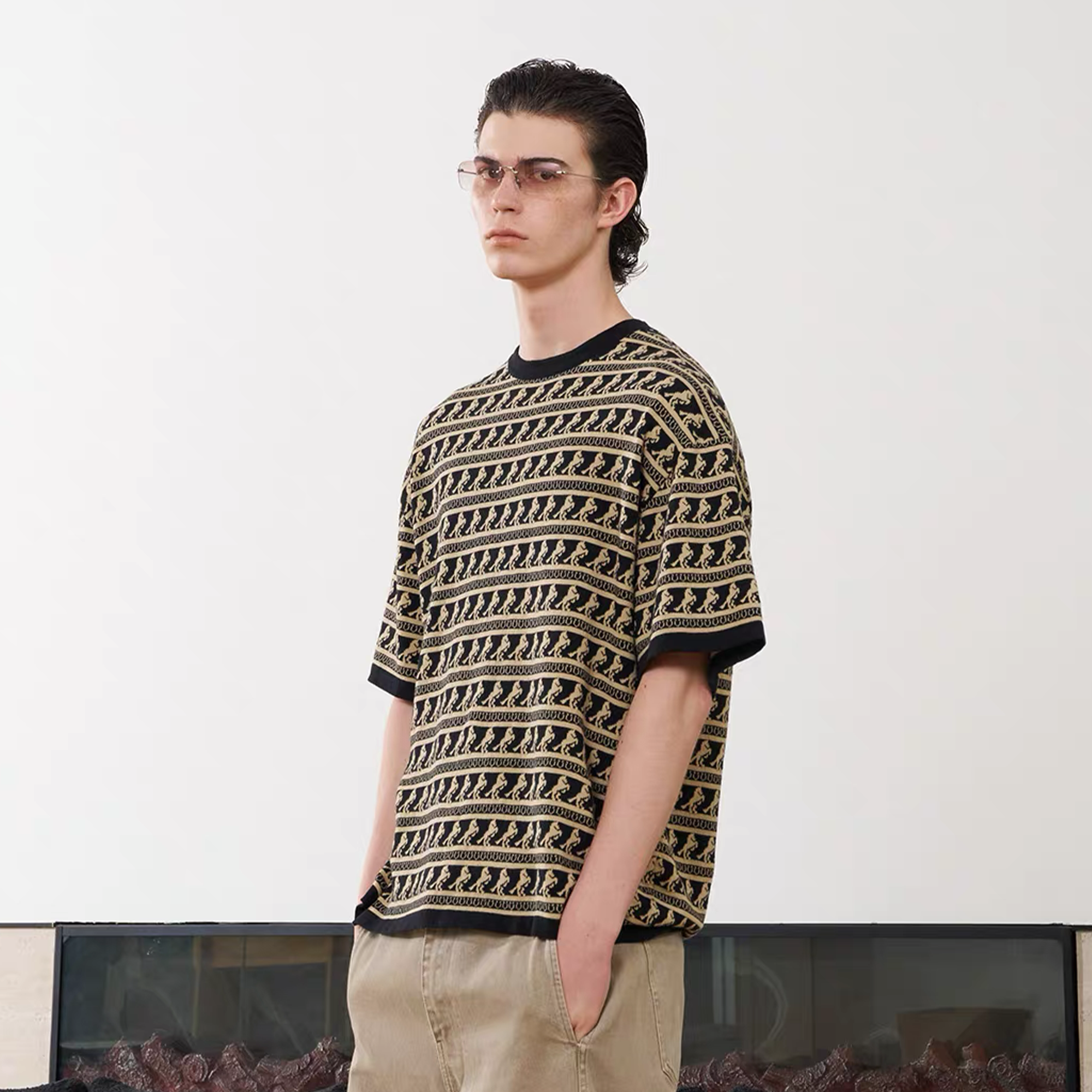 PMW Horse Jacquard Knitted T Shirt-T Shirt-S-Gold-Free Shipping Leatheretro