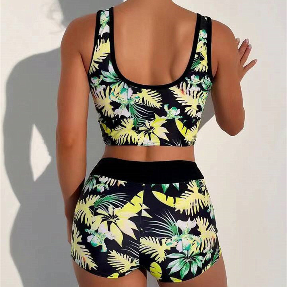 Sexy Floral Print Summer Boxer Swimsuits-Swimwear-Purple-S-Free Shipping Leatheretro