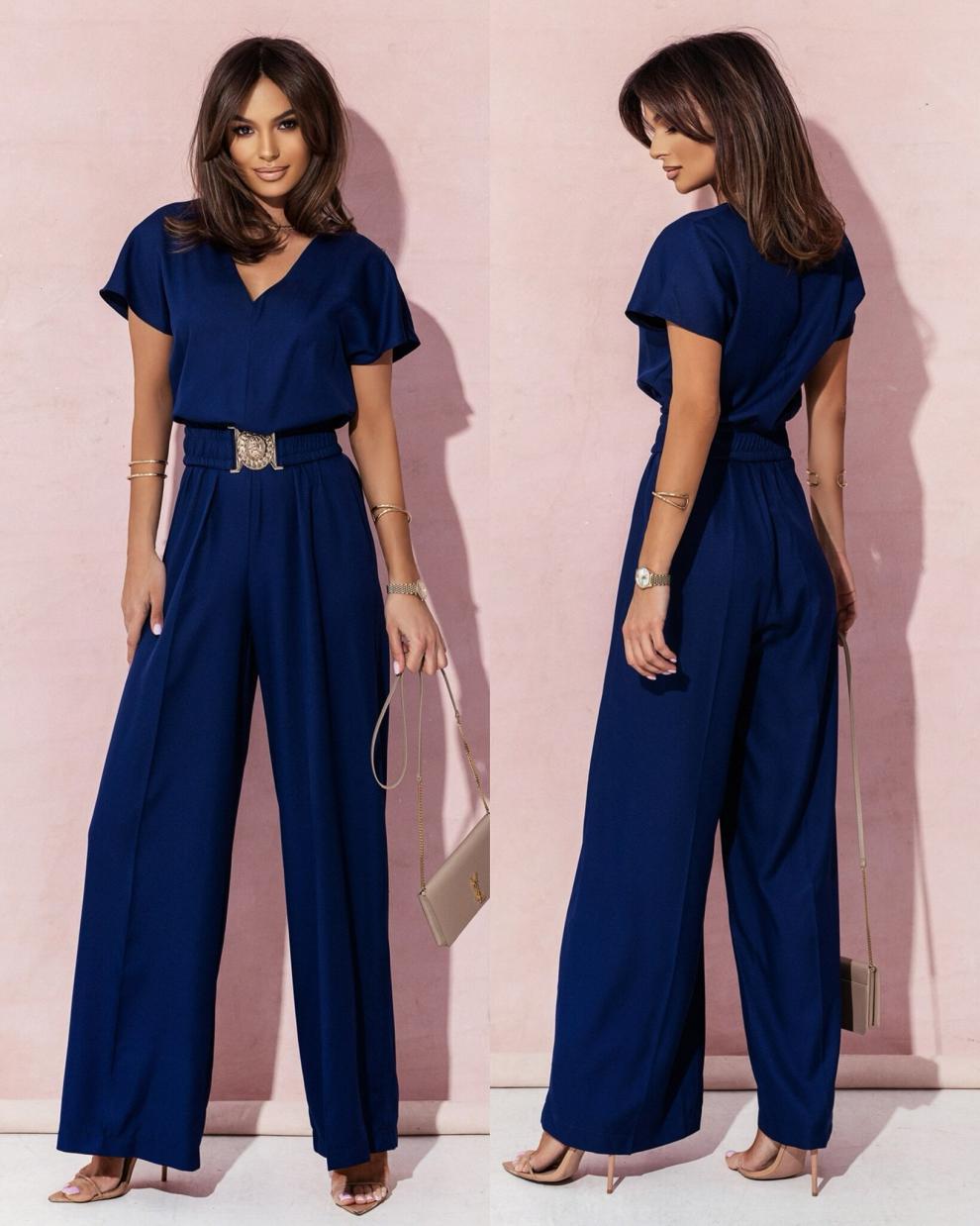 Fashion V Neck Short Sleeves Jumpsuits-dresses-Navy Blue-S-Free Shipping Leatheretro