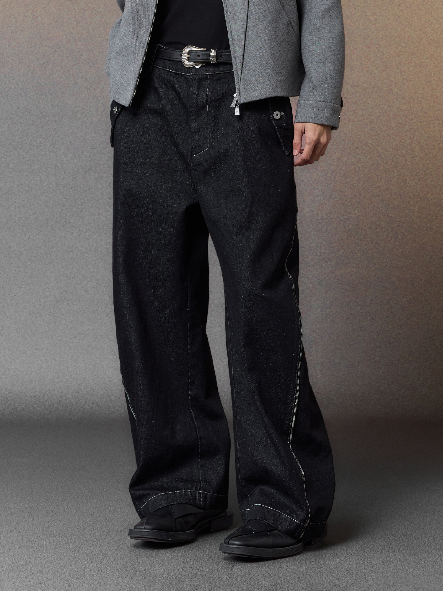 ALVNG AR ANTS Zip-Seam Wide-Leg Denim Trousers-Pants-Denim-S-Free Shipping Leatheretro