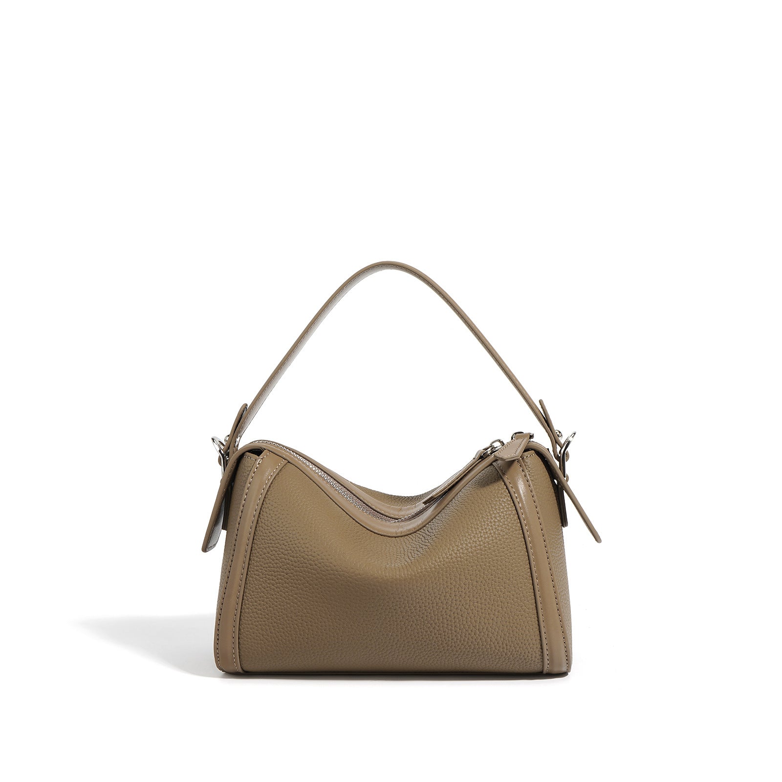 Genuine Top-Grain Leather Boston Bag-Classic - trench coat gray-Free Shipping Leatheretro