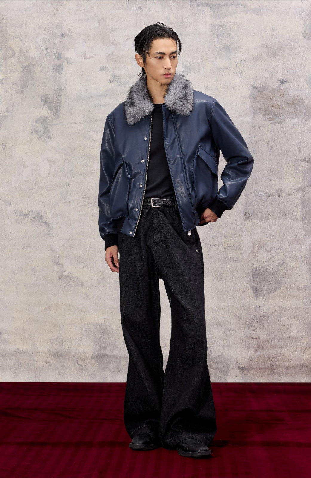 ALVNG AR ANTS Faux Fur Collar PU Jacket-Jacket-S-Free Shipping Leatheretro