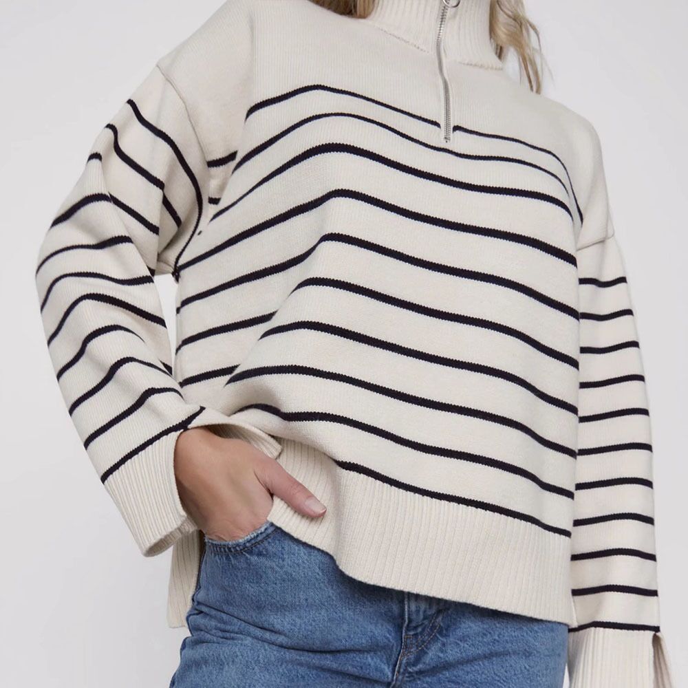 Fashion Striped Zipper High Neck Knitted Sweaters-Sweater&Hoodies-The same as picture-S-Free Shipping Leatheretro