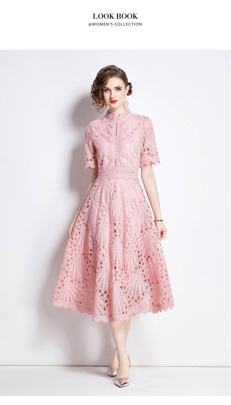 Vintage Embroidery Summer Pink Lace Dresses-Dresses-Pink-2XL-Free Shipping Leatheretro