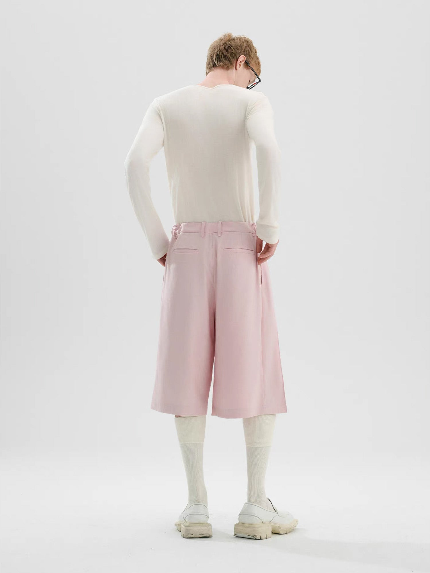 TIWILLTANG Pleated Pinstripe Skirt Shorts Pink/White-Shorts-S-White-Free Shipping Leatheretro