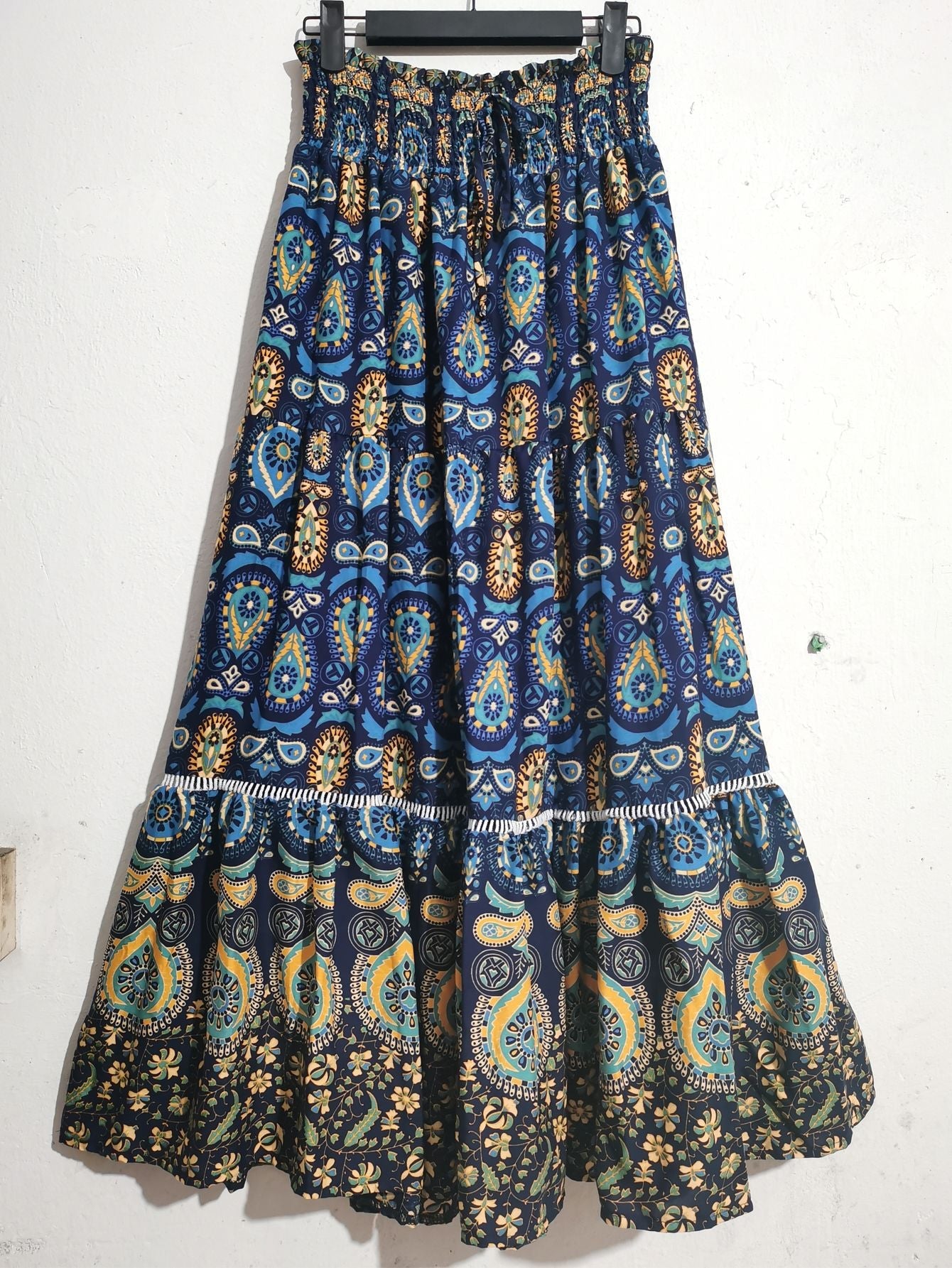 Bohemian Exotic Women Midi Skirts-Skirts-Peacock Blue-S-Free Shipping Leatheretro