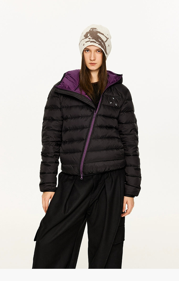 KREATE Color-Block Down Jacket with 90% White Duck Down-Black-S-Free Shipping Leatheretro