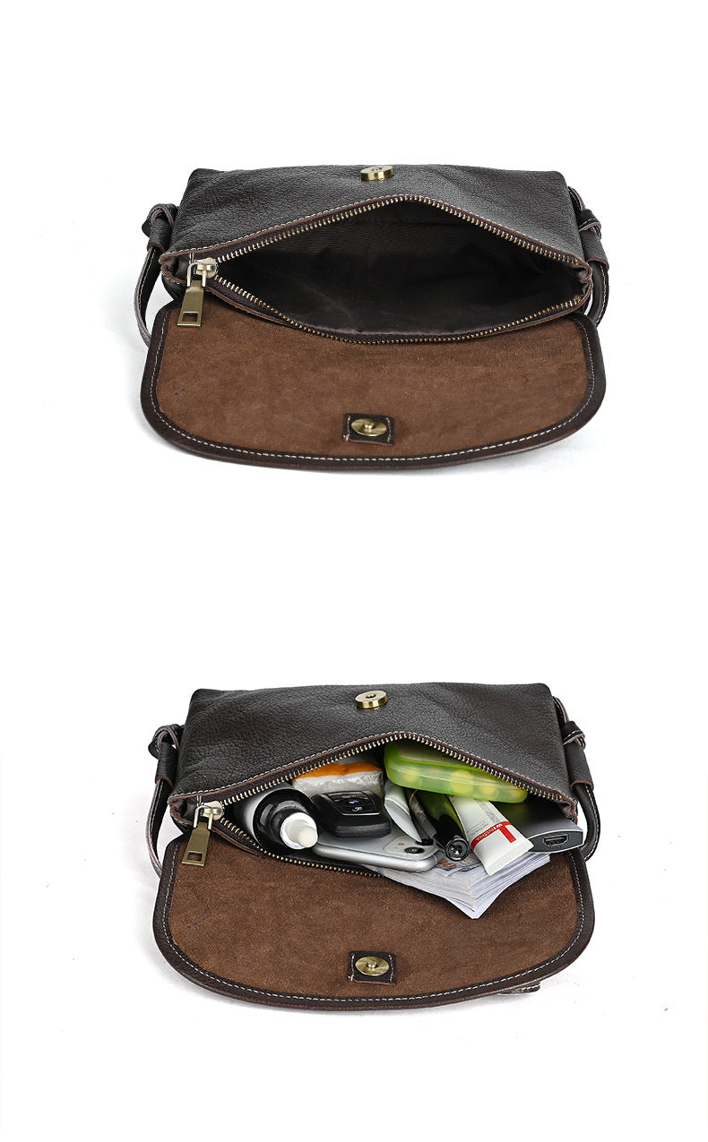 Veg-Tanned Washed Pull-Up Leather Crossbody Bag-crossbody bags-black-Free Shipping Leatheretro