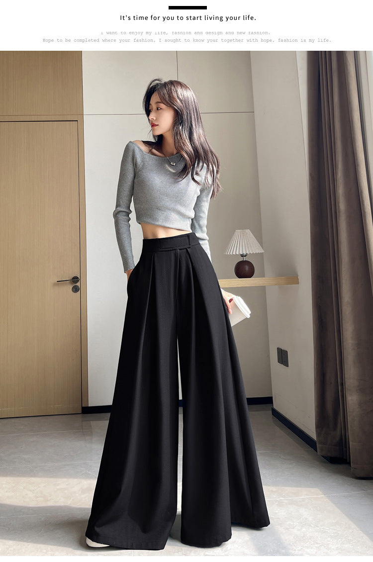 Casual High Waist Loose Wide Legs Straight Pants-Pants-Black-S-Free Shipping Leatheretro