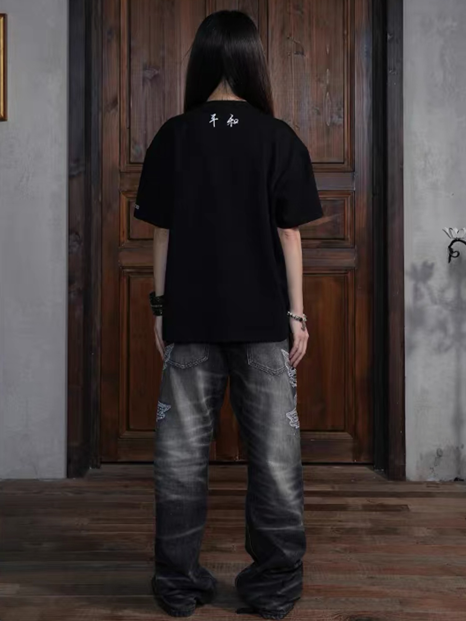 VINKID Faded Pigeon Embroidered Jeans-Jeans-S / 31"-Free Shipping Leatheretro