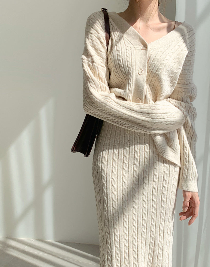 Casual Classy Knitted Women Dress Suits-Apricot-One Size-Free Shipping Leatheretro