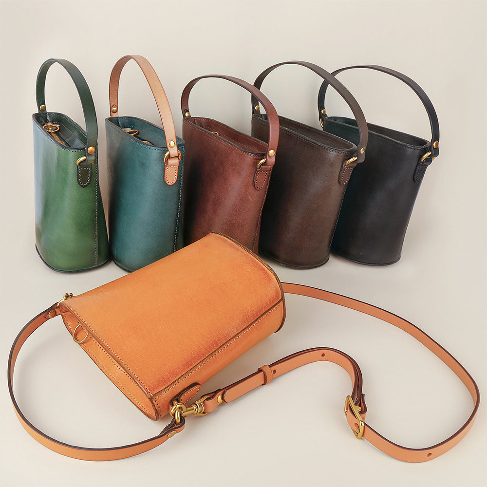 Vegetable-Tanned Leather Bag, Phone Bags-Handbags-Black-Free Shipping Leatheretro
