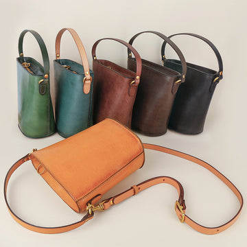 Vegetable-Tanned Leather Bag, Phone Bags-Handbags-Black-Free Shipping Leatheretro