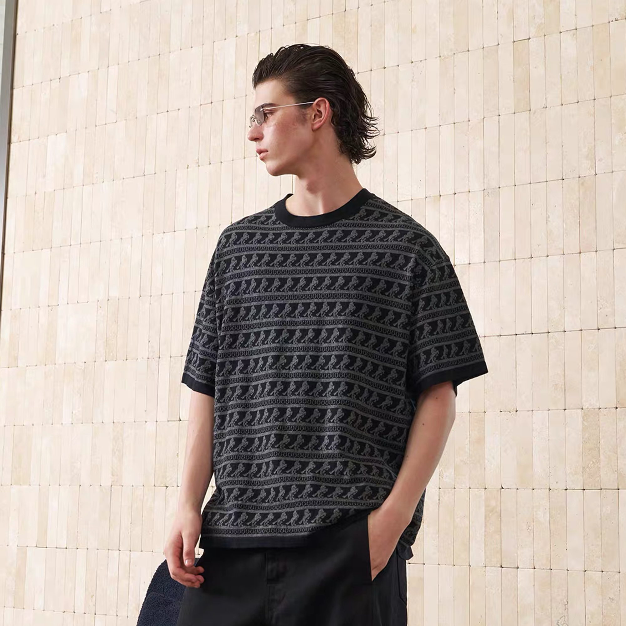 PMW Horse Jacquard Knitted T Shirt-T Shirt-S-Gold-Free Shipping Leatheretro