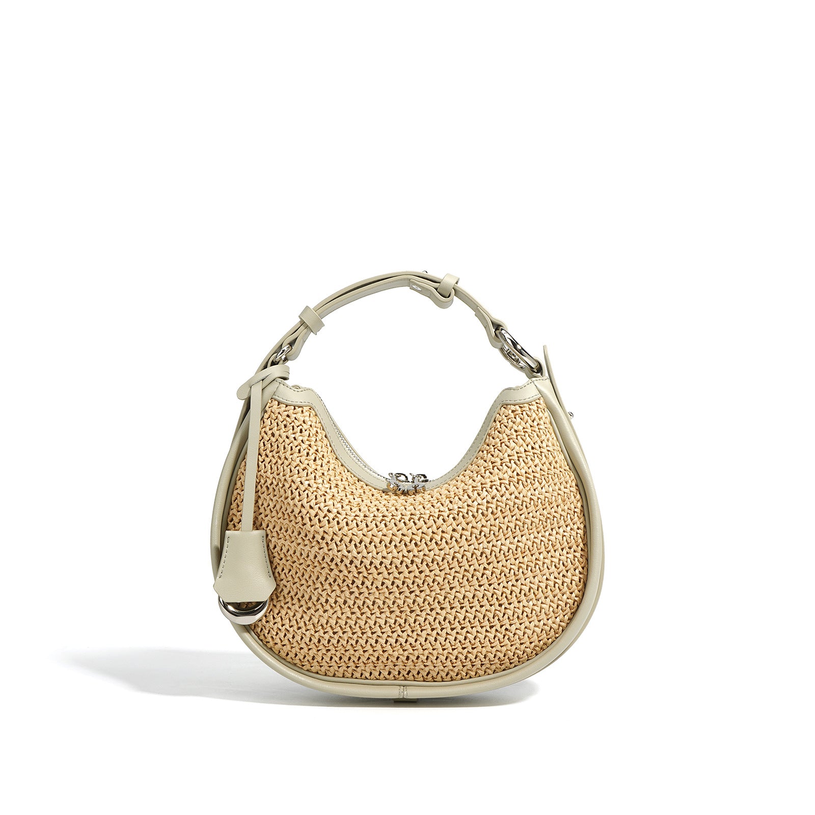 Woven Genuine Leather Crescent Bag-Handbags-White-Free Shipping Leatheretro