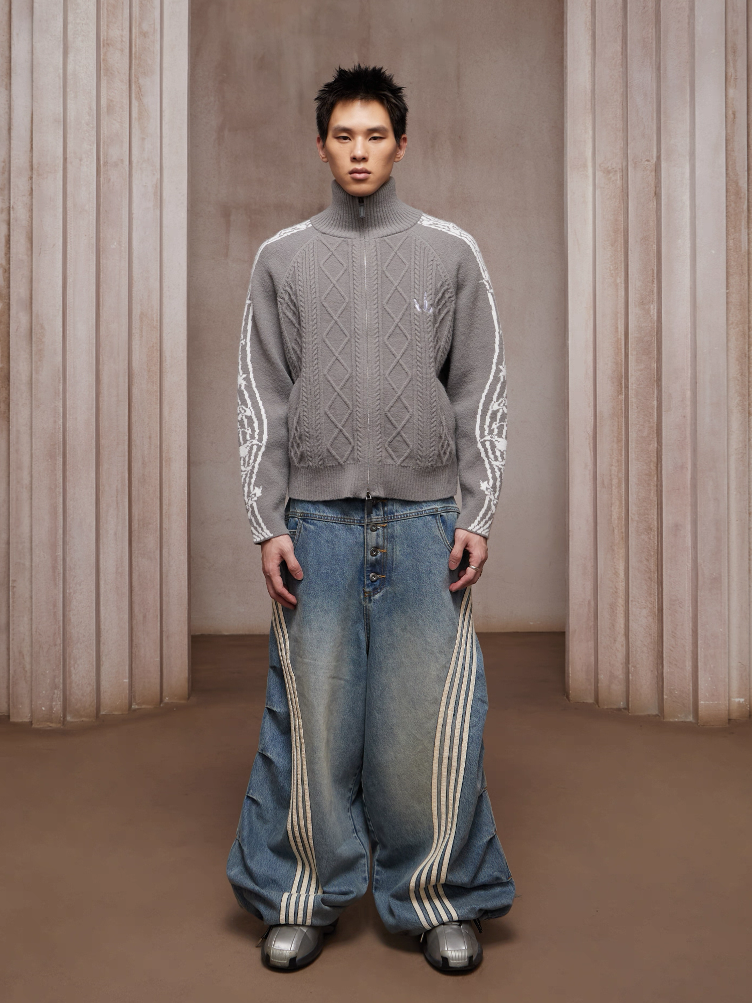 DND4DES Washed Ruched Striped Baggy Jeans-Jeans-XS (Preorder)-Blue-Free Shipping Leatheretro