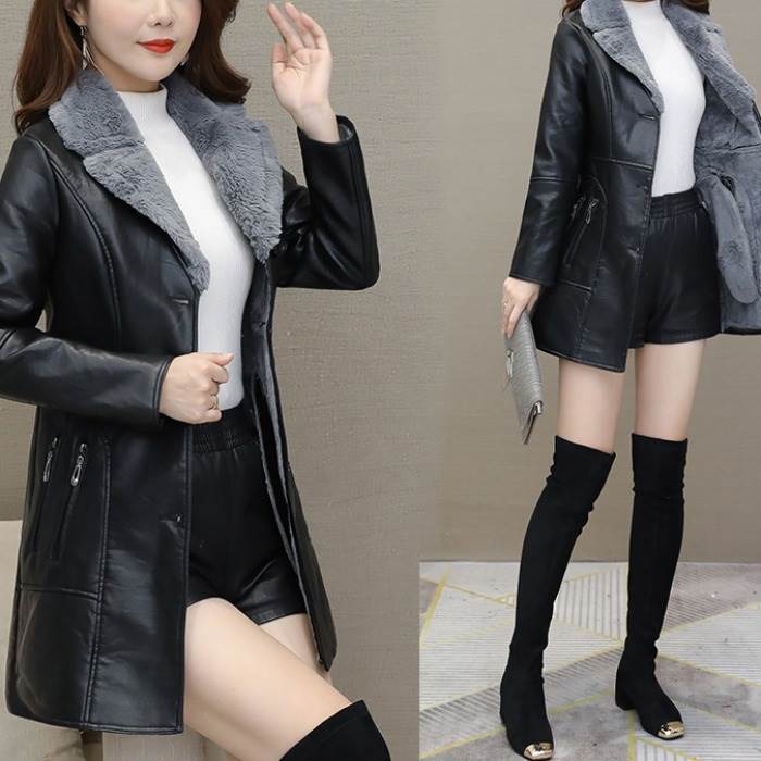 Women's PU Leather Jacket-Gray-L-Free Shipping Leatheretro