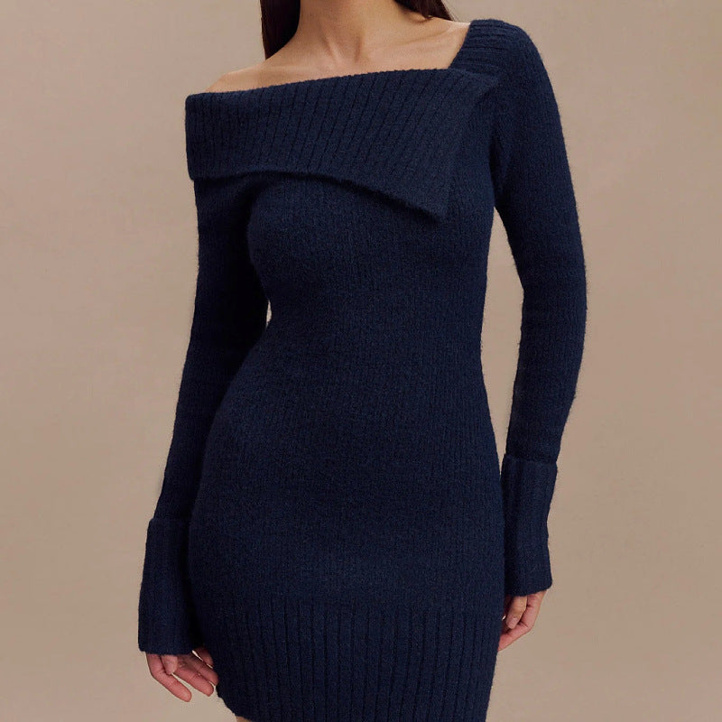 Sexy Off The Shoulder Long Sleeves Knitted Sweaters-Dresses-White-S-Free Shipping Leatheretro