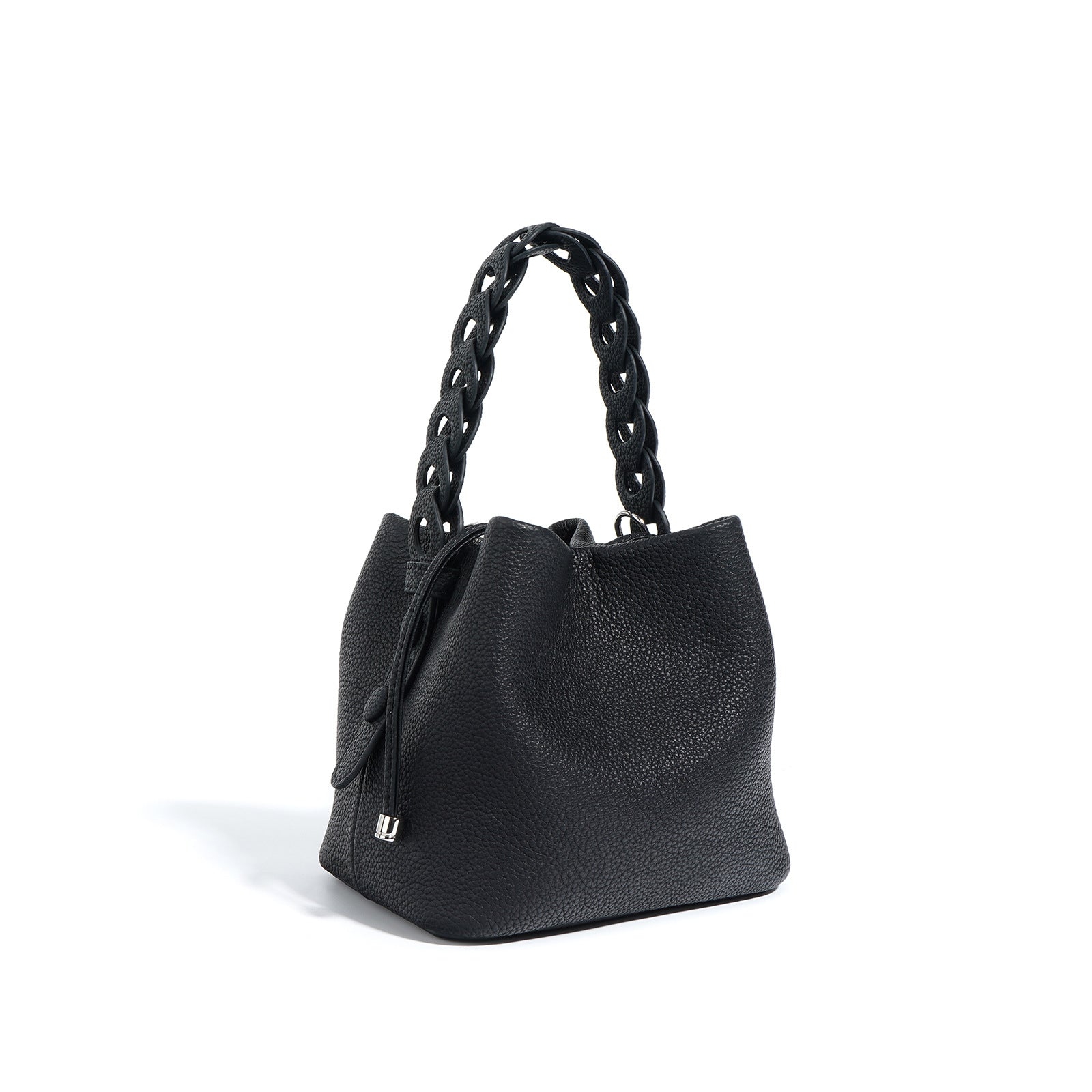 Genuine Top-Grain Leather Bucket Bag-Tote Bags-black-Free Shipping Leatheretro