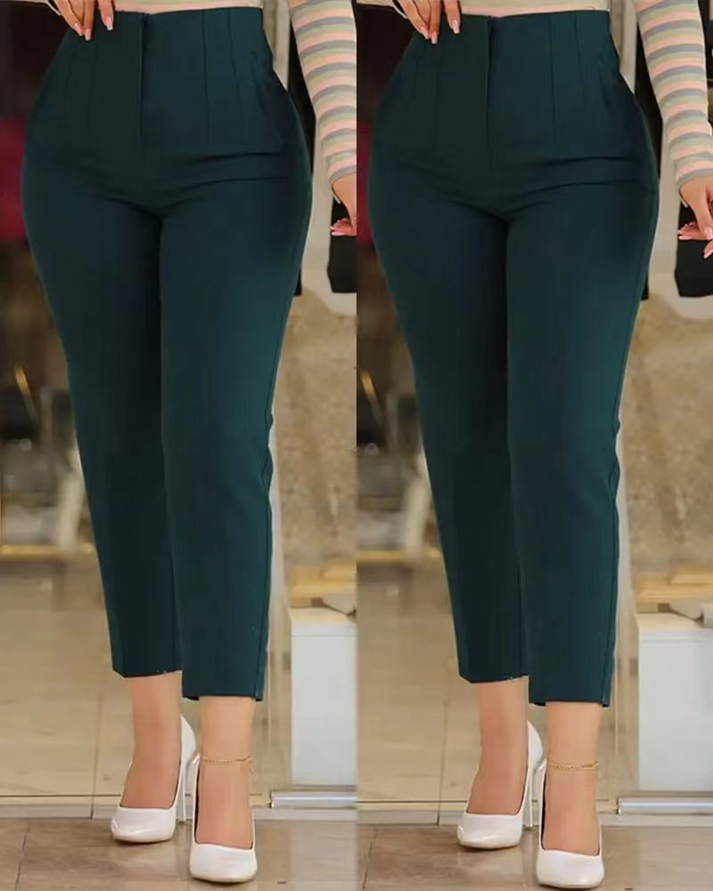 Casual Straight Women Pants-pants-Dark Green-S-Free Shipping Leatheretro