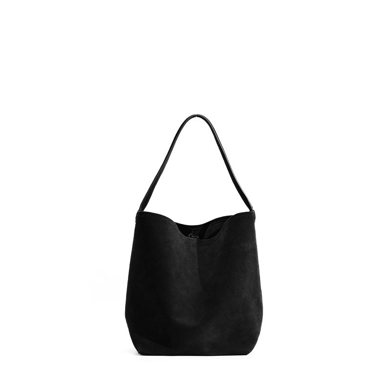 Women's Designer Leather Tote Bag-Handbags-Black Small (Frosted Suede)-Free Shipping Leatheretro