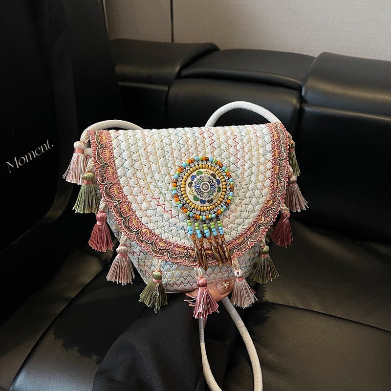 Bohemian Straw Woven Handbag-khaki-Free Shipping Leatheretro