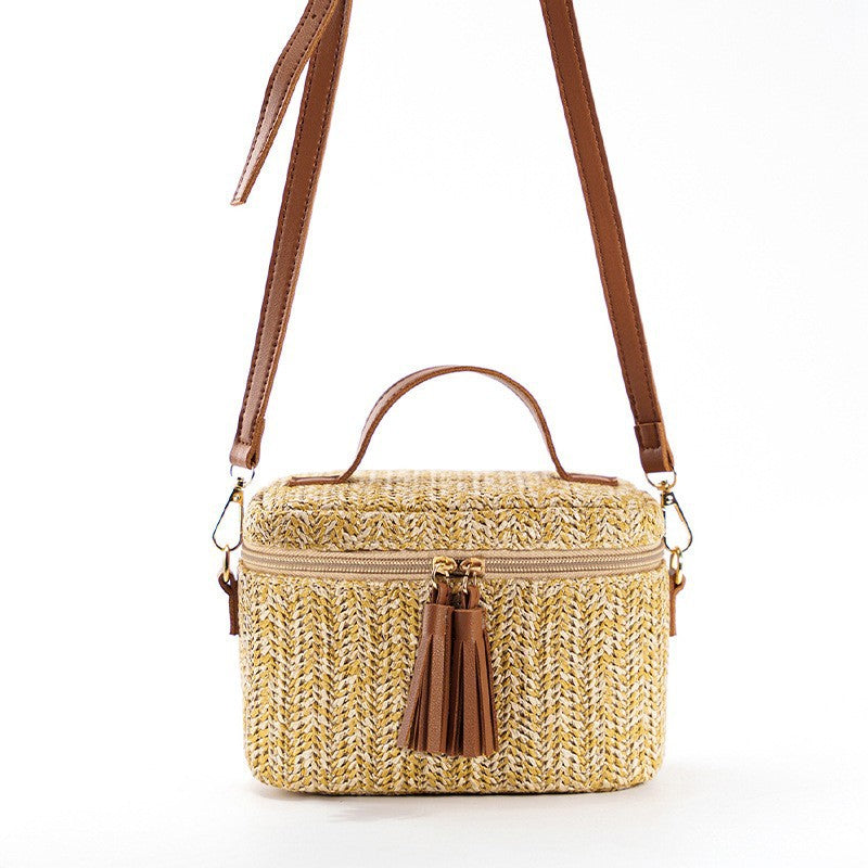 Women Straw Woven Bucket Bag-Straw-19x15x10CM-Free Shipping Leatheretro