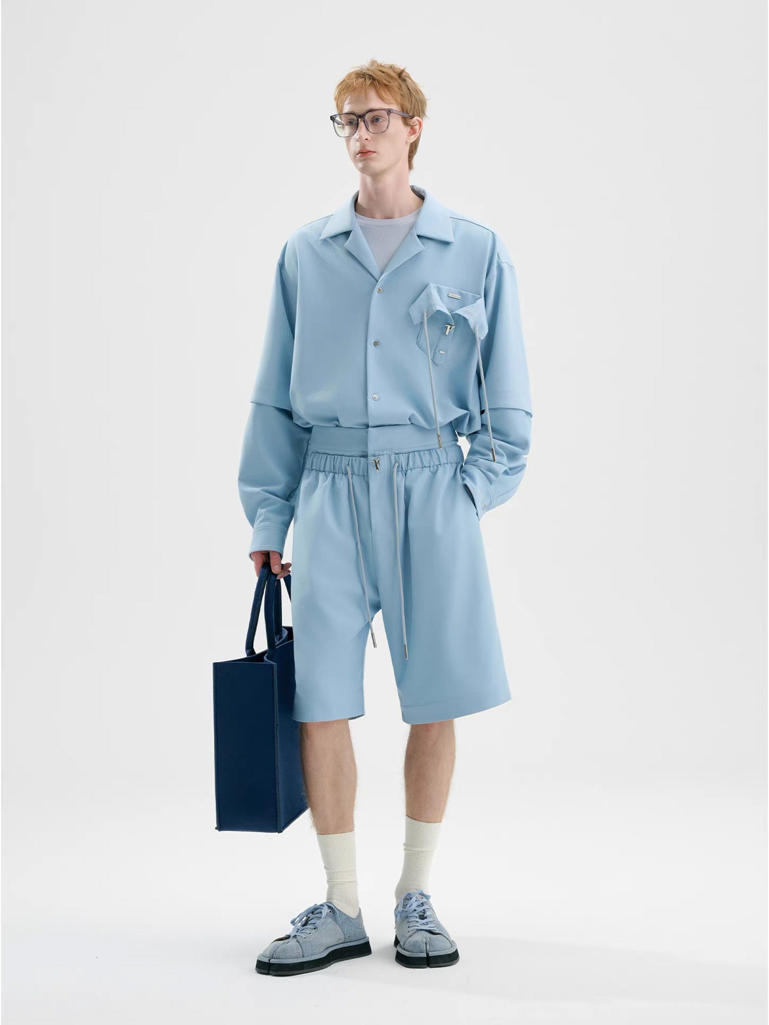 TIWILLTANG Detachable-Sleeve Tie-Pocket Shirt-Jacket-S-Blue-Free Shipping Leatheretro