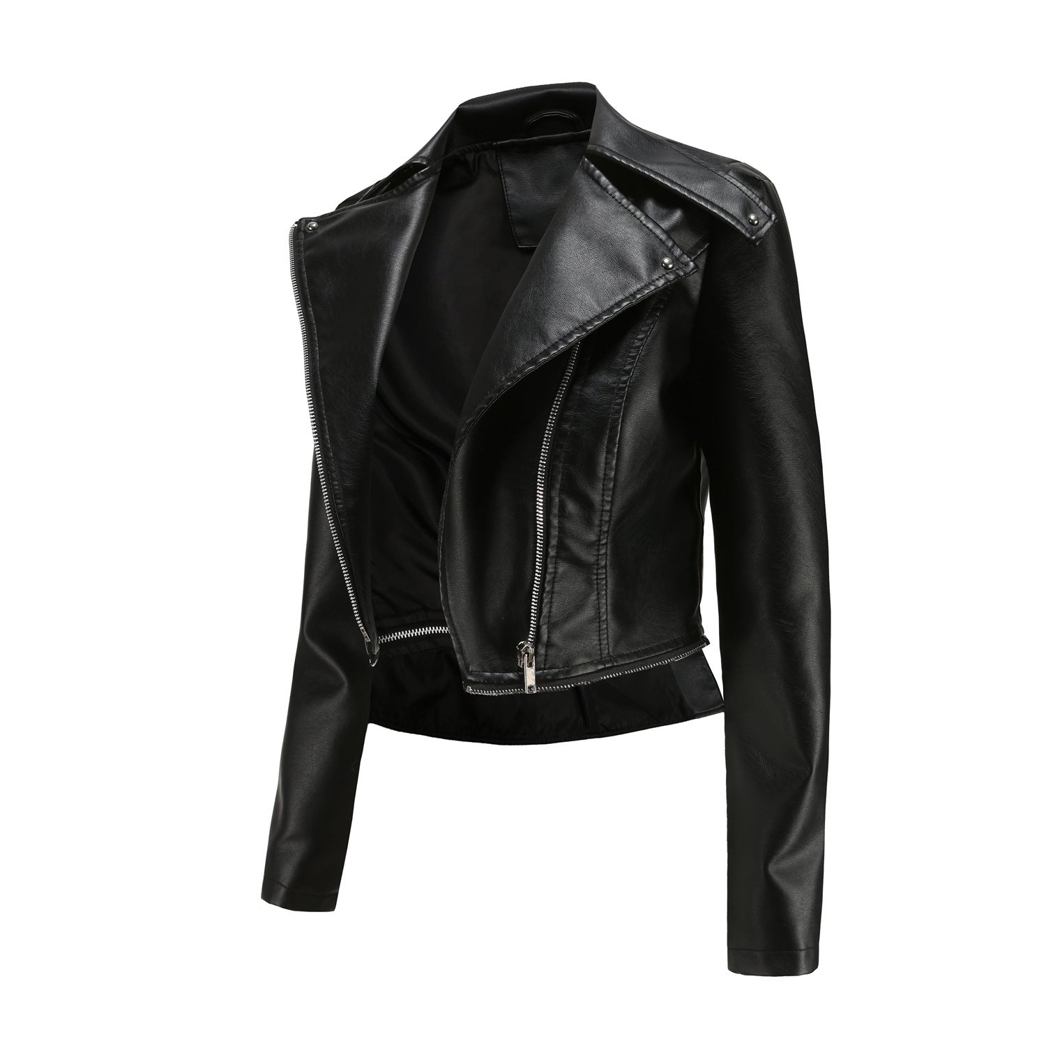Women's Detachable Hem Faux Leather Jacket-black-S-Free Shipping Leatheretro