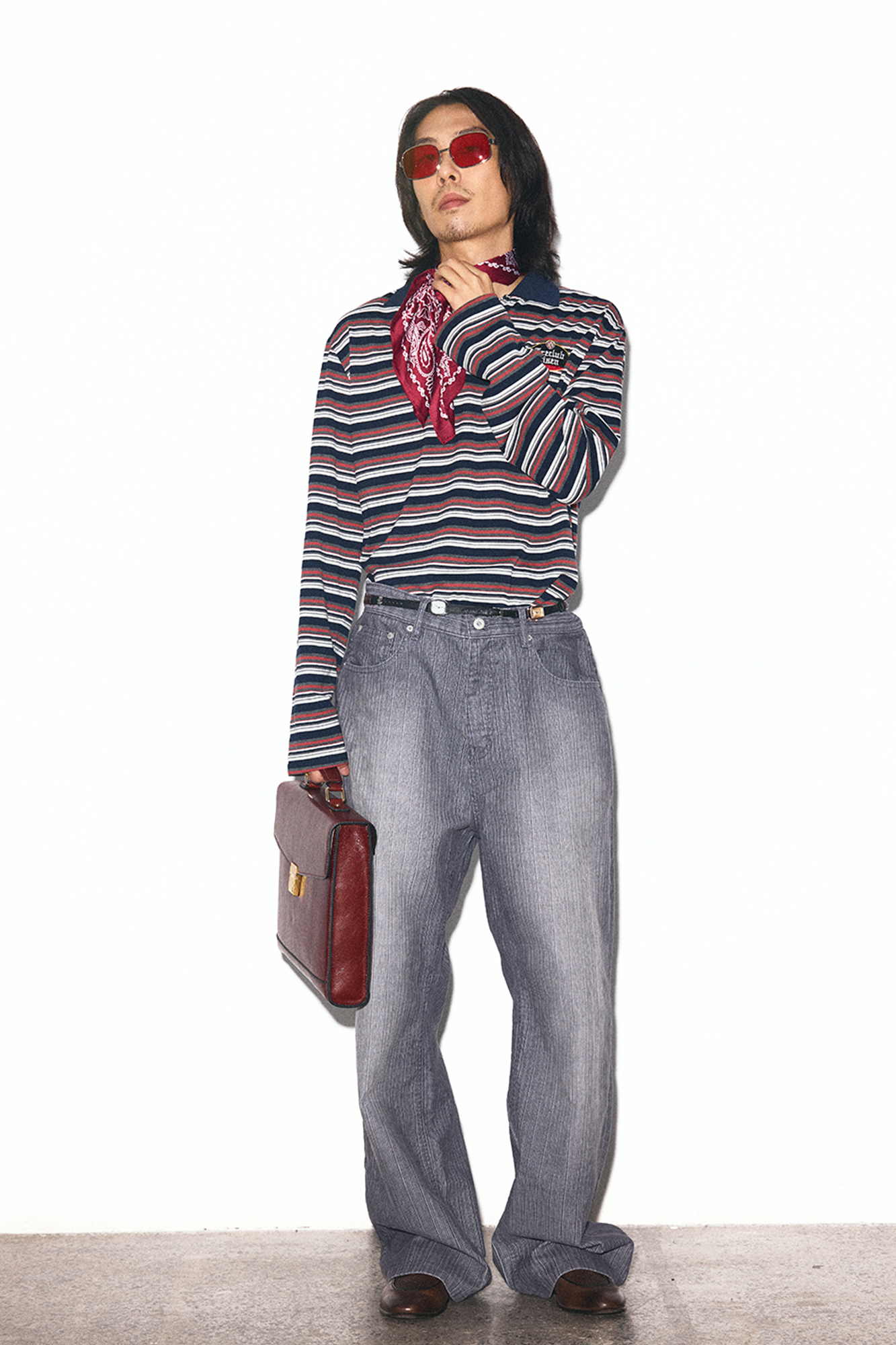 TRECLUB Embroidered Crest Contrast Striped Polo-Jacket-S (Preorder)-Free Shipping Leatheretro