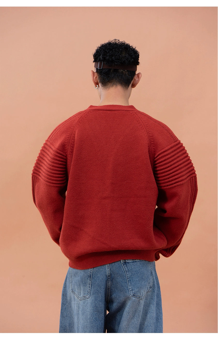 CLP Men's Oversized Drop Shoulder Cardigan Sweater-Red-M-Free Shipping Leatheretro