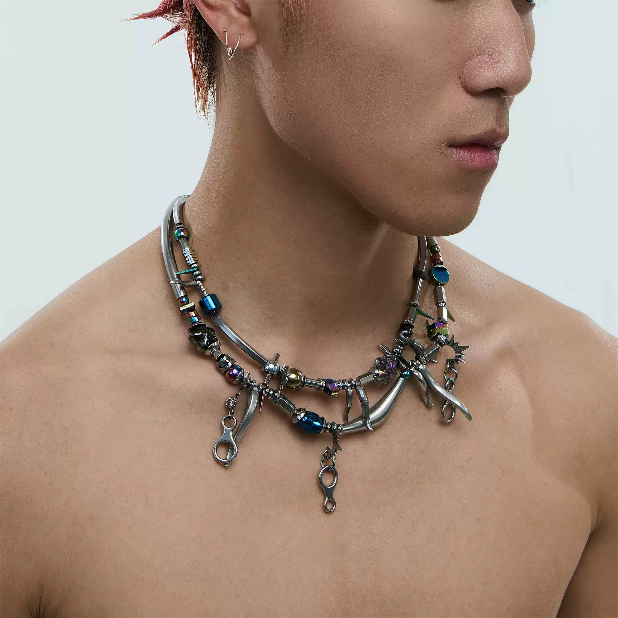 ILLUSORY Wavy Spliced Hardware Beaded Necklace-Necklace-One Size( Adjustable)-Free Shipping Leatheretro