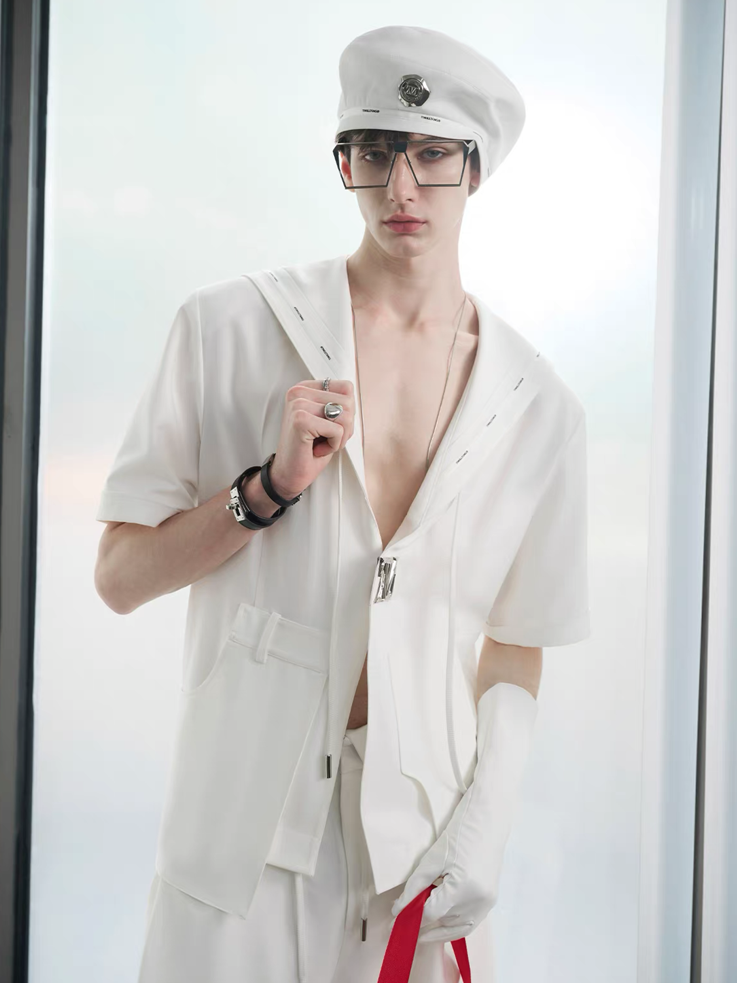 TIWILLTANG Minimal Sailor Collar Shirt-Shirt-S-White-Long-Free Shipping Leatheretro